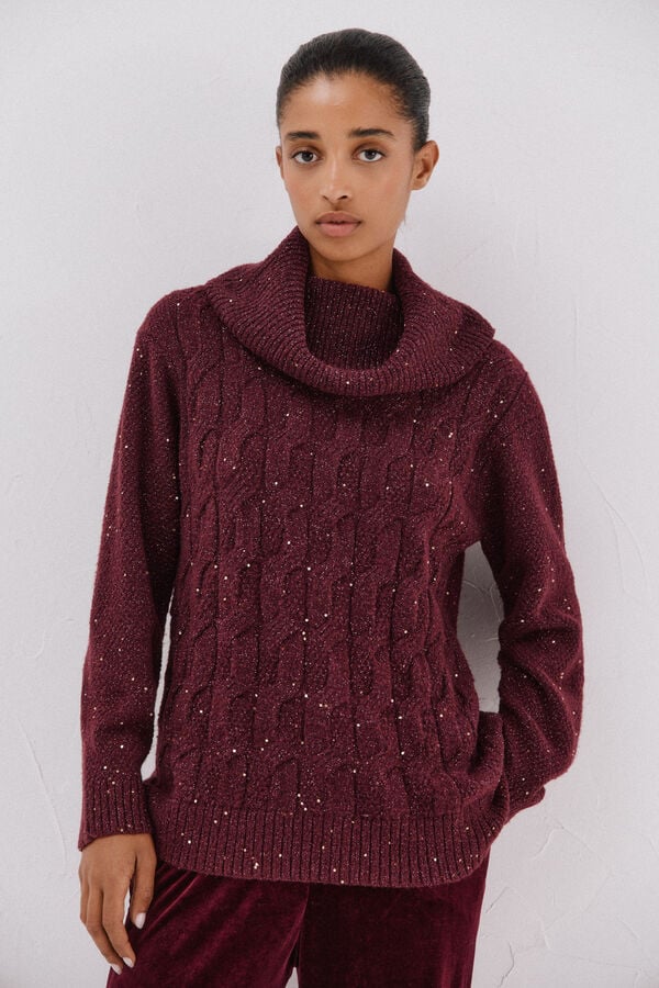 Cortefiel Jersey punto lentejuelas Maroon