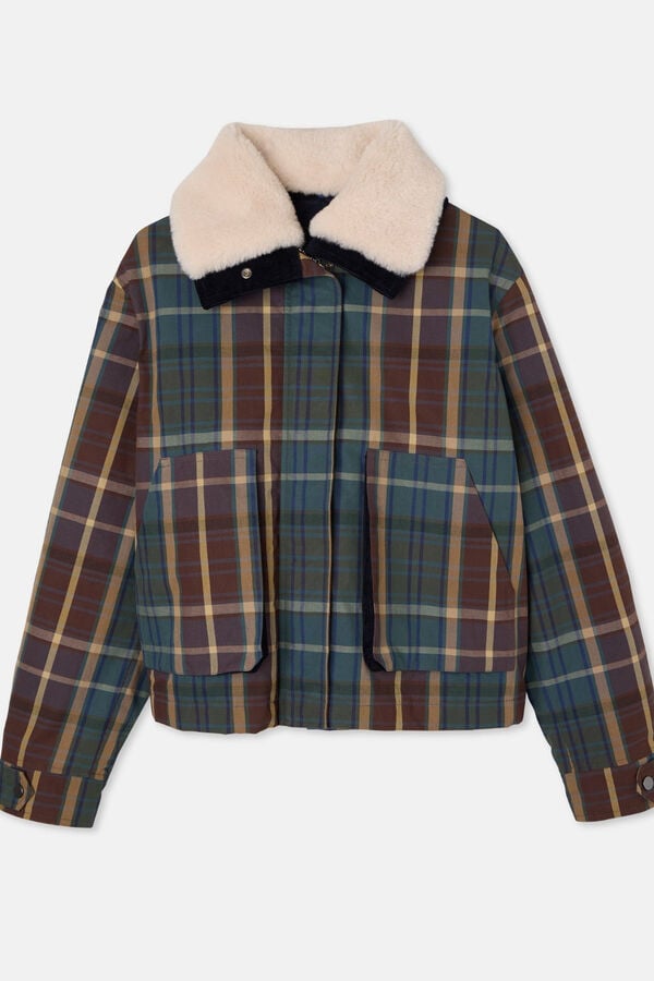Silbon Blusão de borrego xadrez encerada Verde