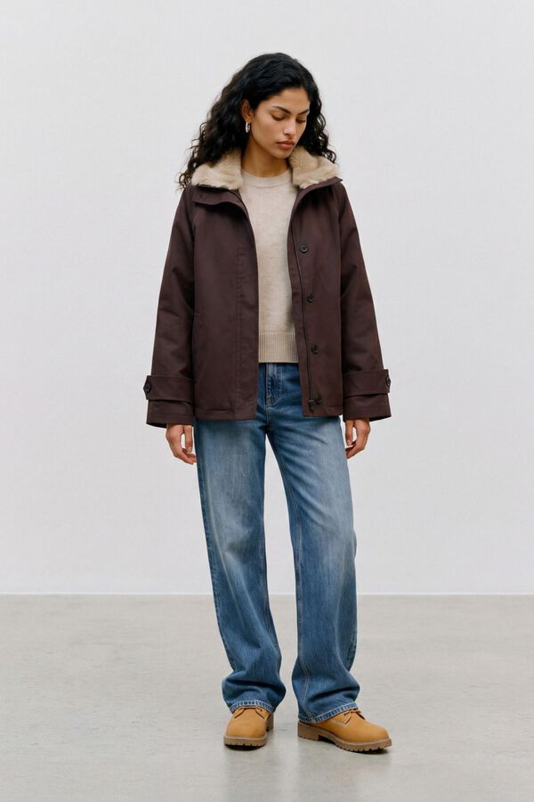 Vero Moda Casaco curto gola alta Castanho