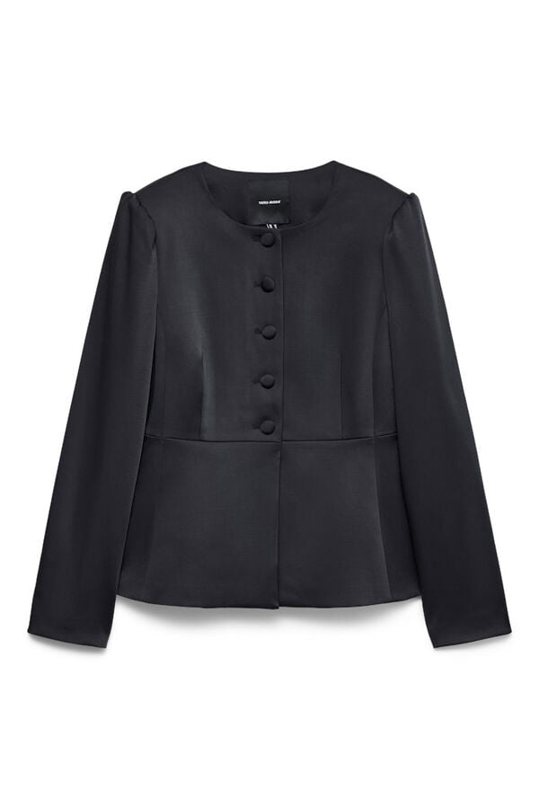 Vero Moda Blazer feminino de cetim com mangas bufantes Preto