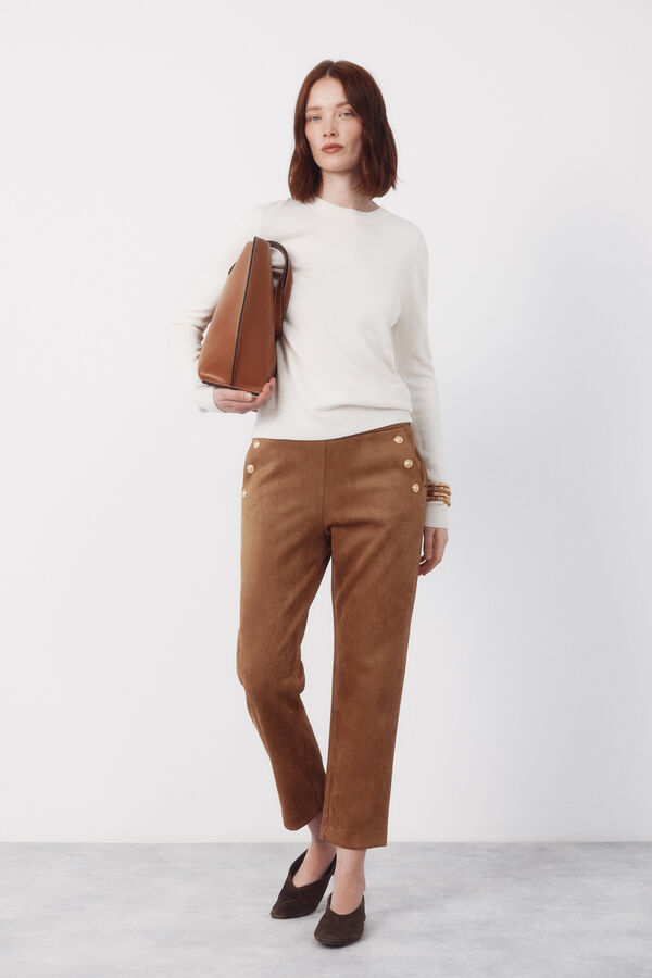 Cortefiel Suede buttons -up trousers Beige