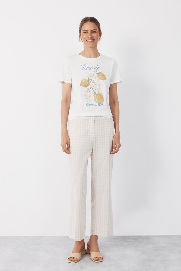 Cortefiel Gingham trousers Printed white