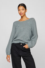 Vila Jersey-knit sweater with embroidered flower detail Kaki