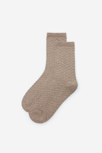 Cortefiel Herringbone textured Better Cotton long socks Beige