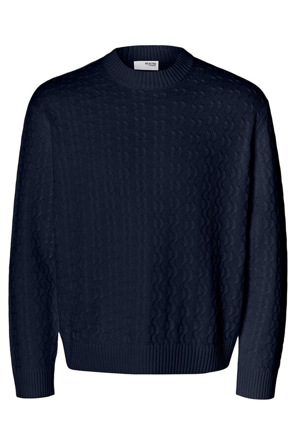 Selected 100% organic cotton structured jumper . Navy