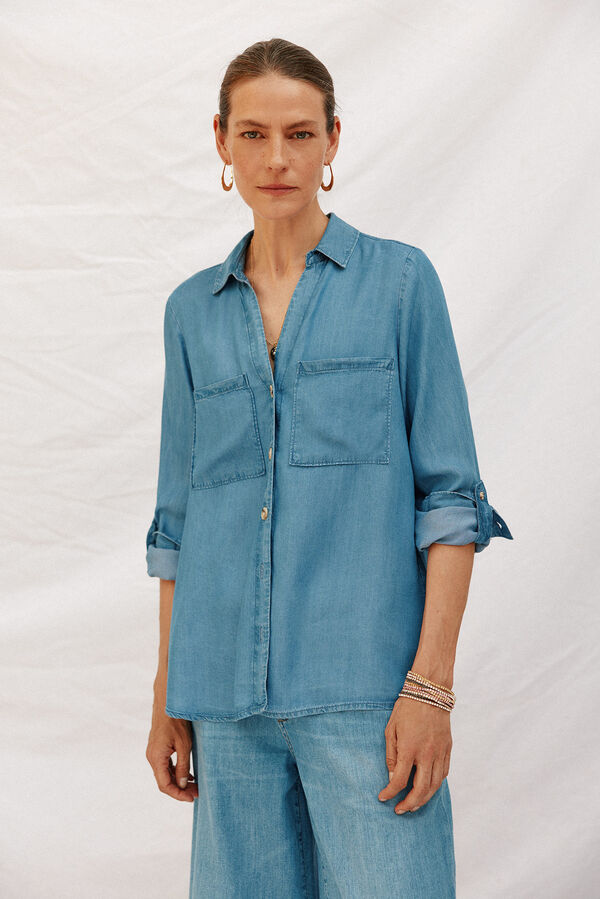 Cortefiel  tencel denim shirt Blue