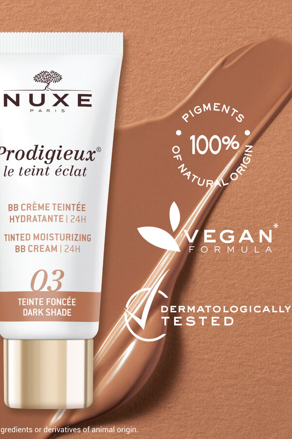 Nuxe BB Cream Moisturizer with 24H Color, Prodigieux® leint éclat 30ml - Dark tone Printed white
