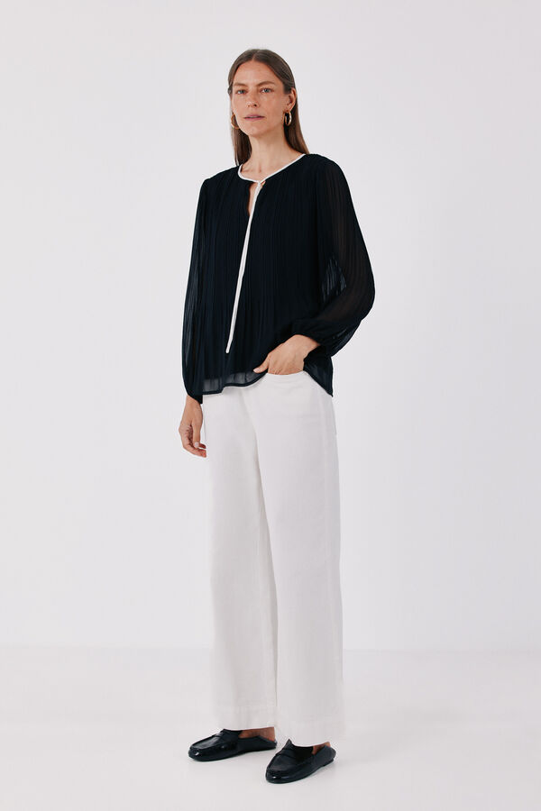 Cortefiel Pleated tie blouse Black