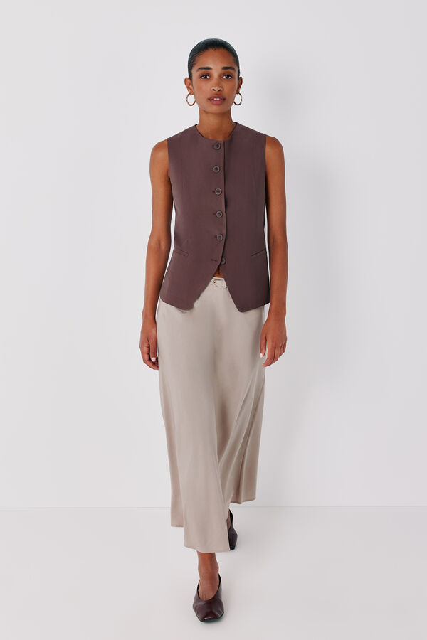 Cortefiel Midi skirt with belt Nude