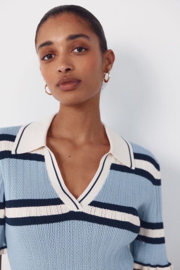 Cortefiel Striped polo jumper Blue