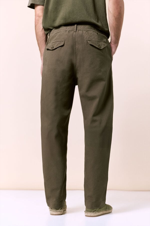 OOTO Linen-cotton regular fit trousers Kaki