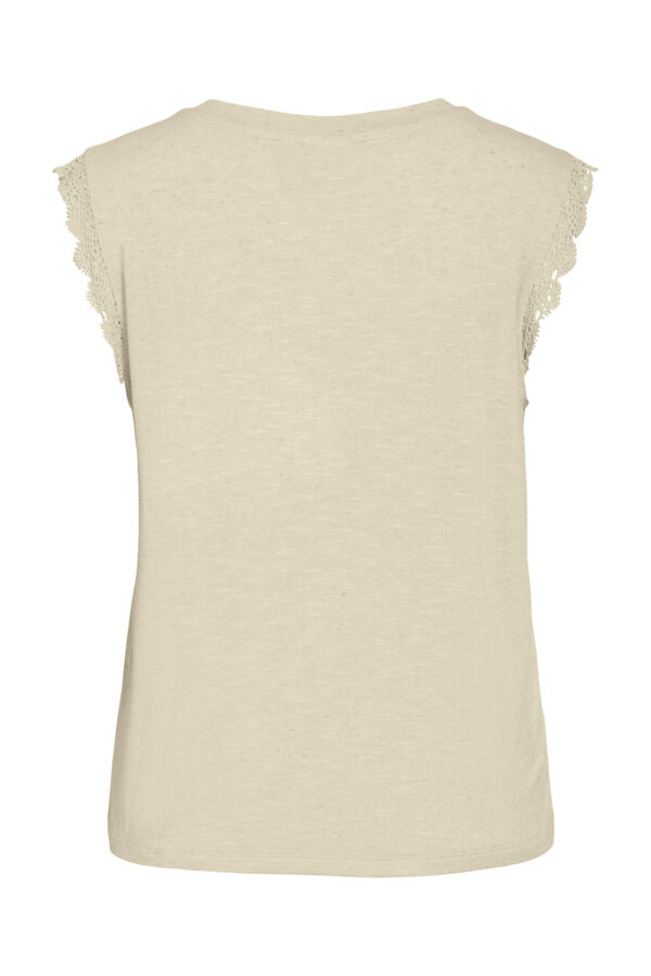 Vila T-shirt de mulher com renda nas mangas Tostado