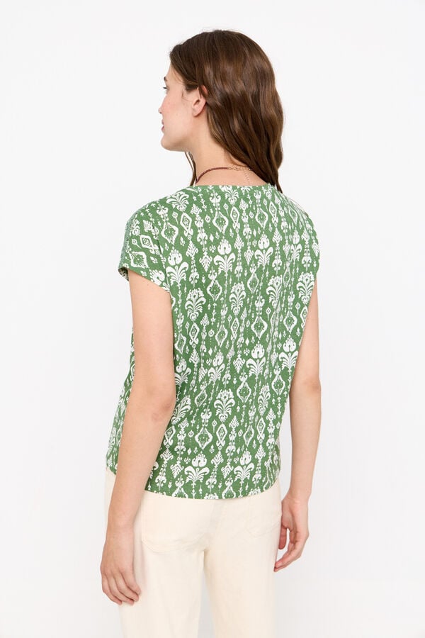 Cortefiel Camiseta básica puntilla Estampado verde