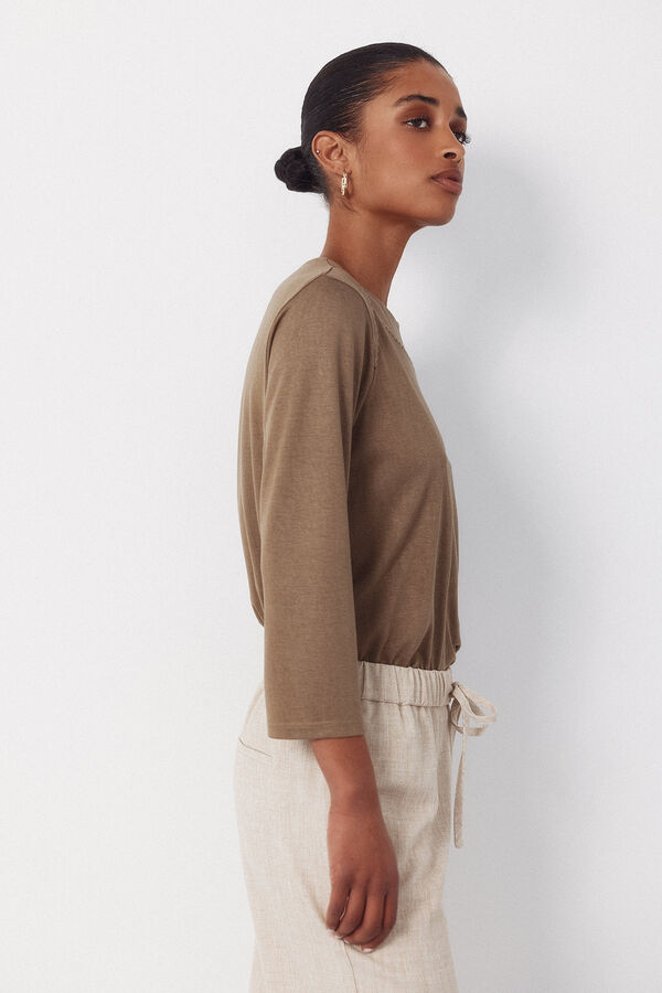 Cortefiel Hemstitch detail t-shirt Kaki