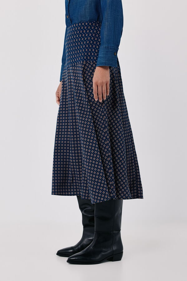 Cortefiel Printed midi skirt Printed blue