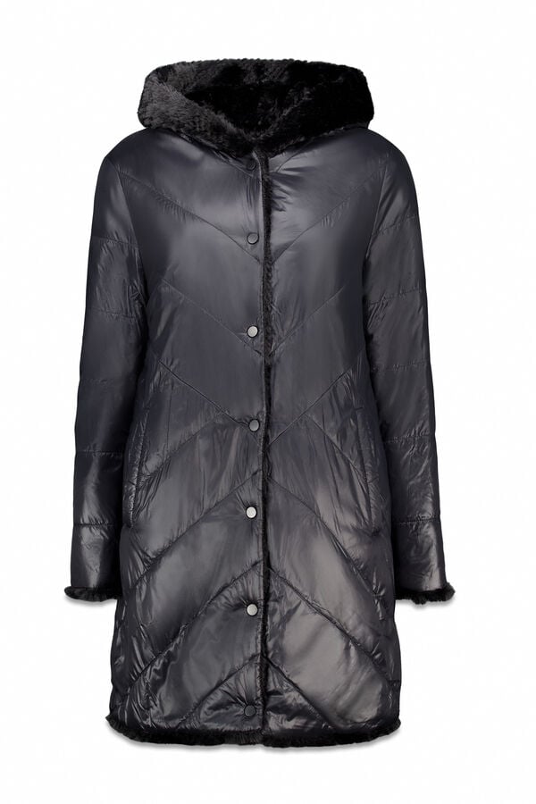 Cortefiel Long reversible faux fur coat Black