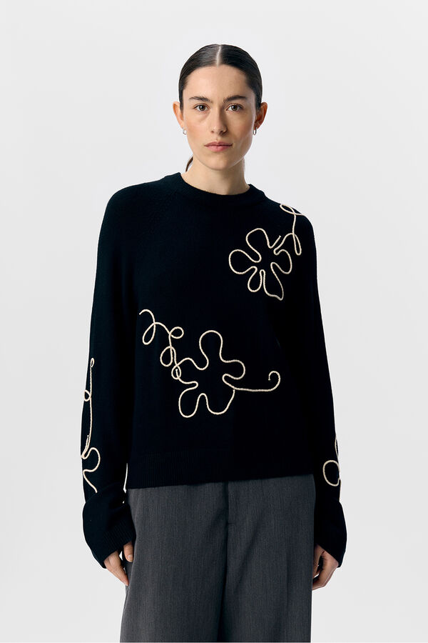 Object Camisola de malha bordado com flores Cinzento