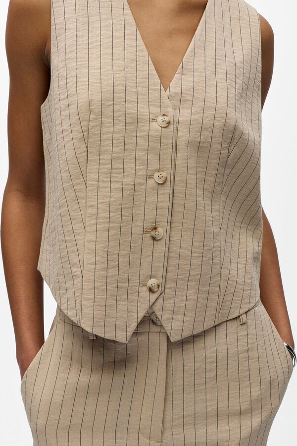 Object Colete leve &agrave;s riscas Tostado