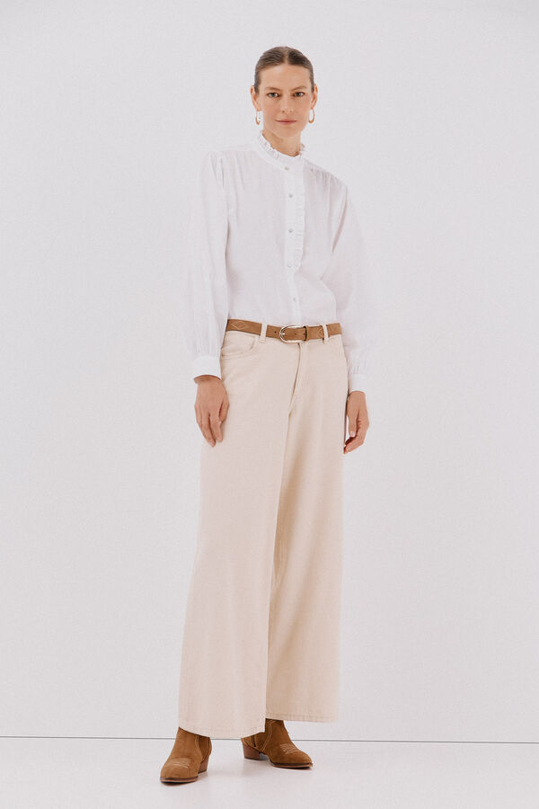 Cortefiel striped blouse with ruffled neck White