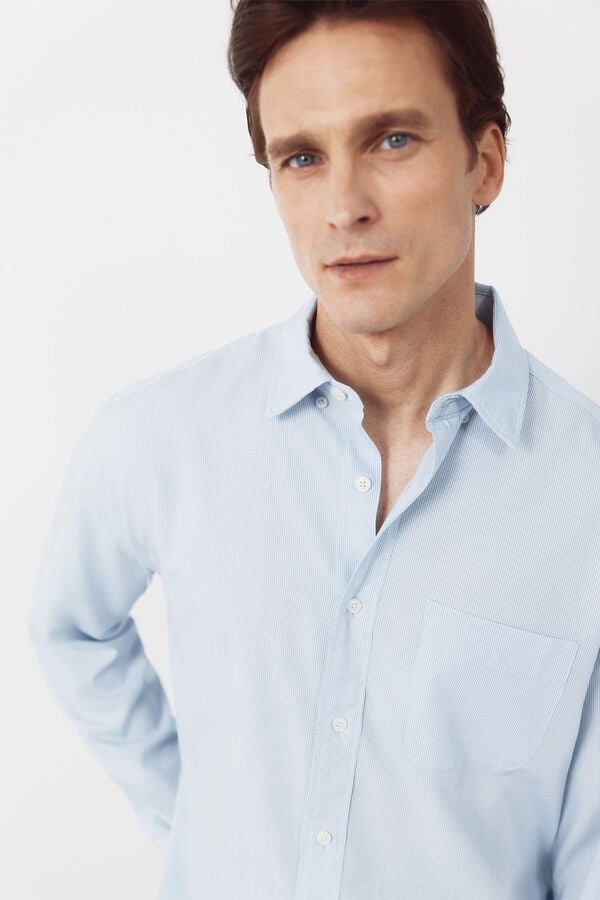 Cortefiel Checked seersucker shirt Blue