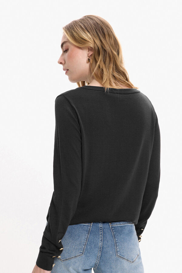 Vila Camisola de viscose com botões nos punhos Preto