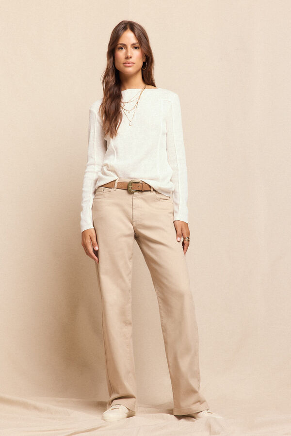 Slowlove Calça jeans com abertura baixa  Ecru