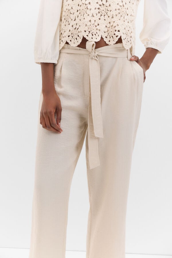 Cortefiel Floaty pleated trousers Brown