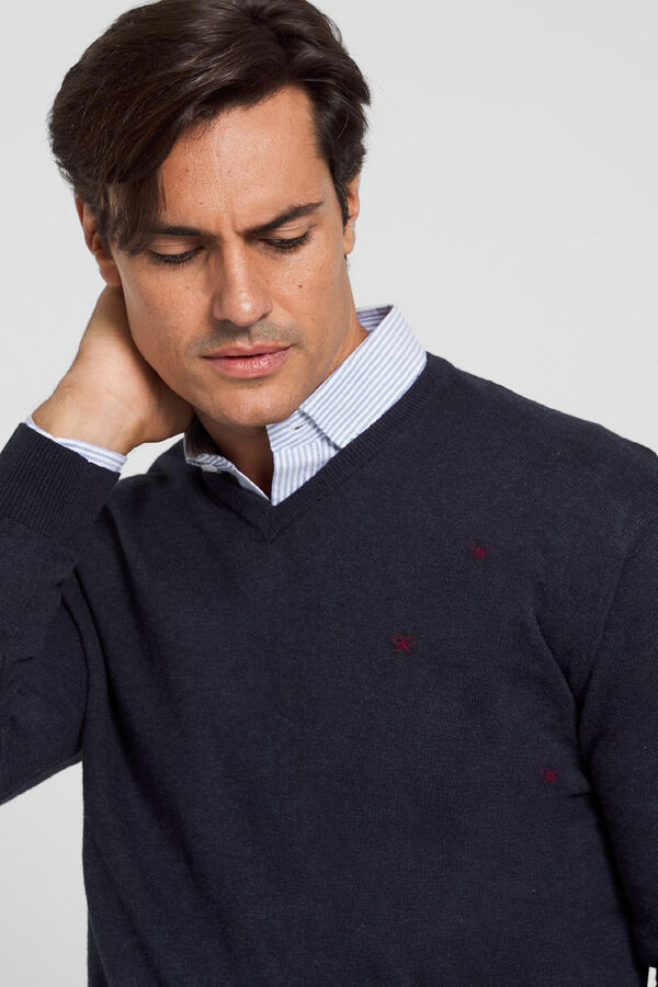 Silbon Classic Silbon navy blue V-neck jumper Navy