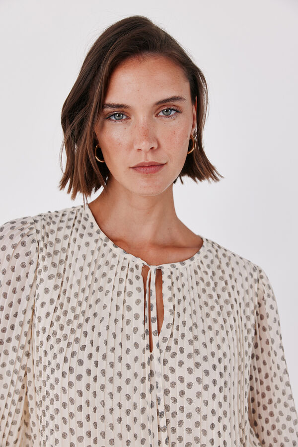 Cortefiel Pleated tie blouse Printed white