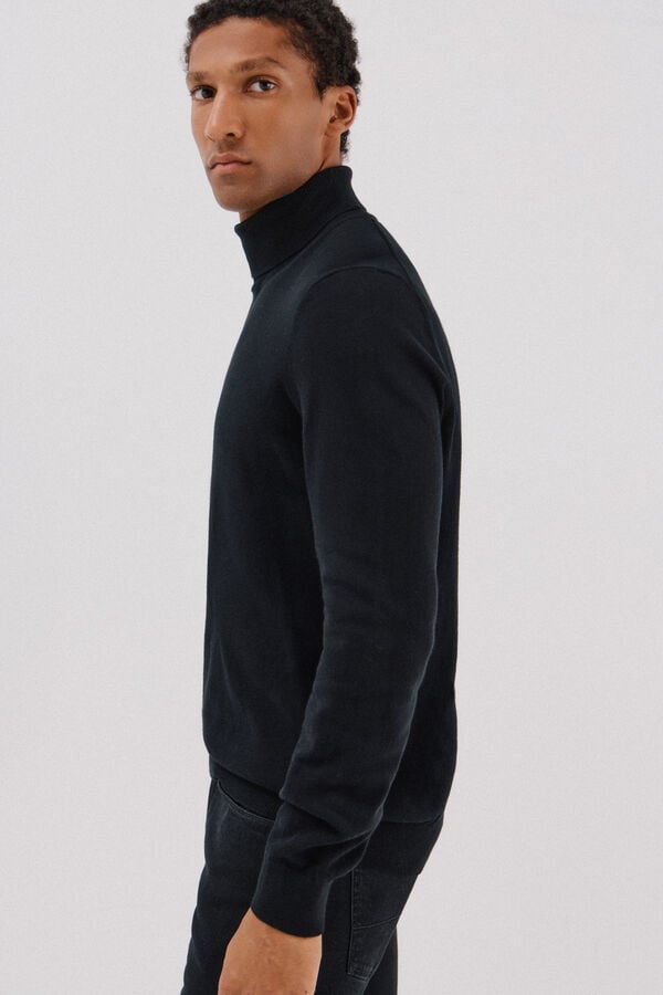 Cortefiel Cotton/silk cashmere high neck jumper Black