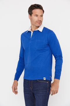 Cortefiel Plain long-sleeved rugby shirt Blue