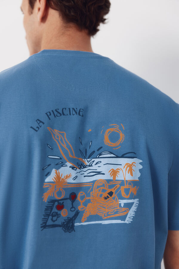 Cortefiel Graphic T-shirt Blue
