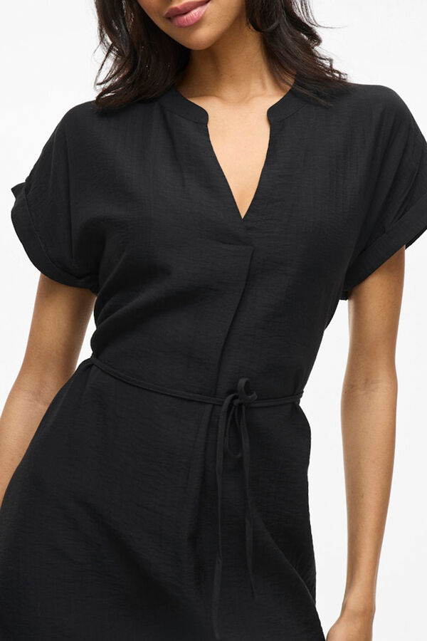Vila Vestido curto com gola mao e viscose Preto
