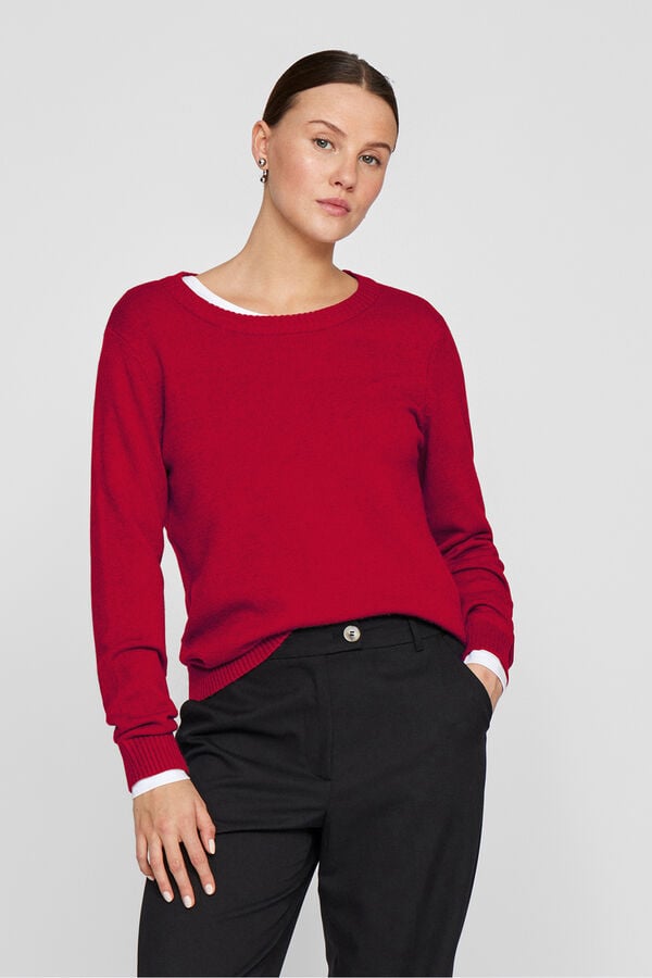 Vila Camisola de gola redonda de viscose Vermelho