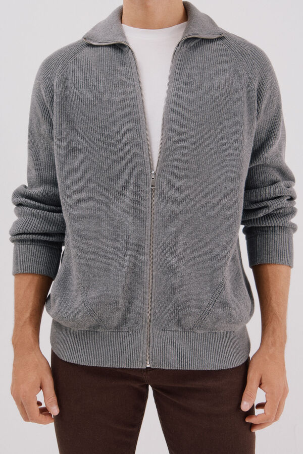 Cortefiel Cotton knit jersey-knit with zip fastening fastening Grey
