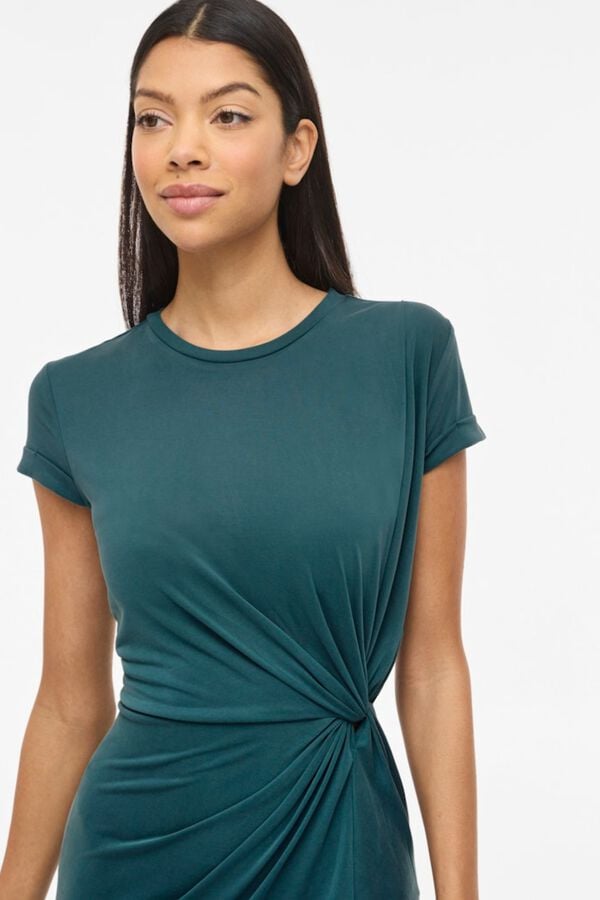 Vila Vestido midi de manga curta em modal Azul