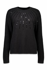 Cortefiel Jersey delantero lentejuelas. Black