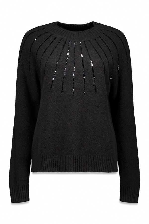 Cortefiel Jersey delantero lentejuelas. Black