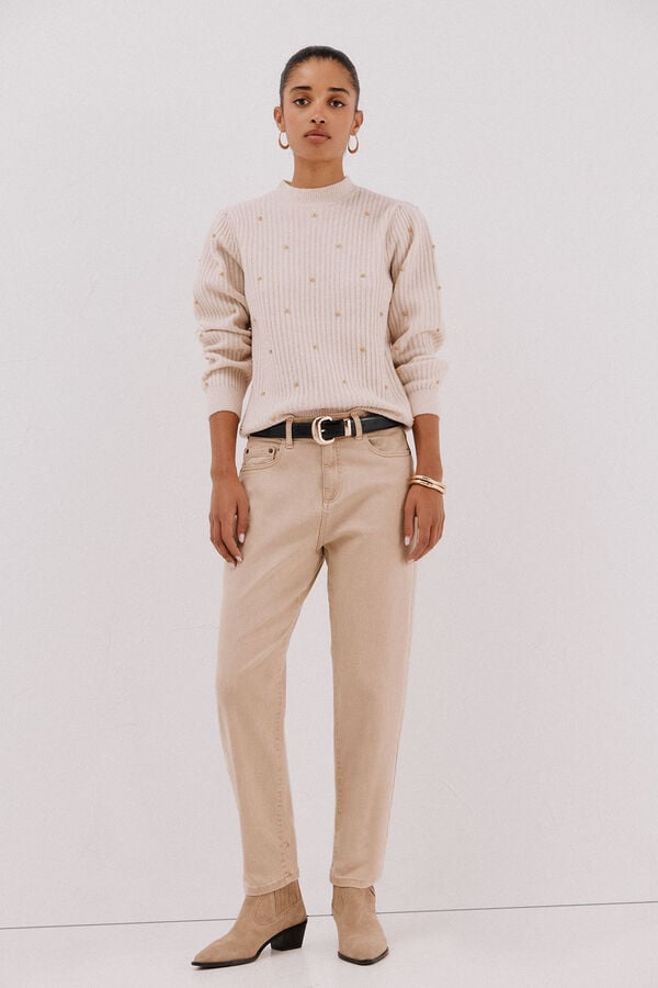 Cortefiel Jersey tachas doradas Beige