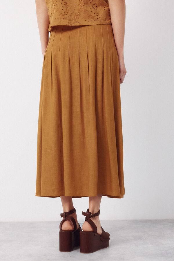 Cortefiel Midi pleated skirt Gold