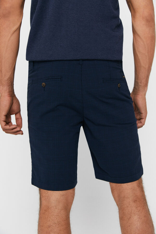 Cortefiel Micro-checked seersucker Bermuda shorts Navy