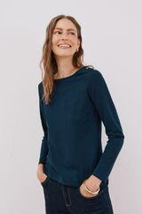 Cortefiel Boat neck T-shirt with buttons Navy