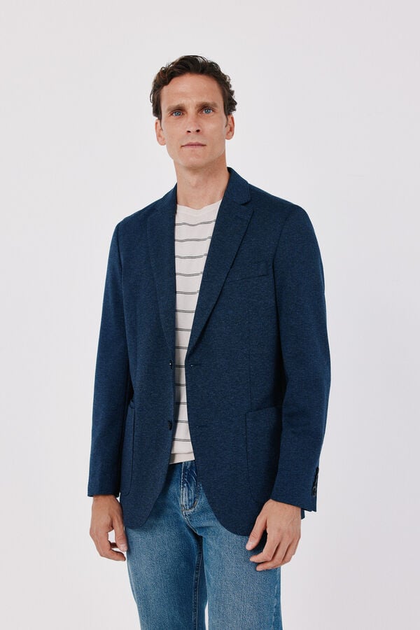 Cortefiel Navy herringbone knit blazer Blue