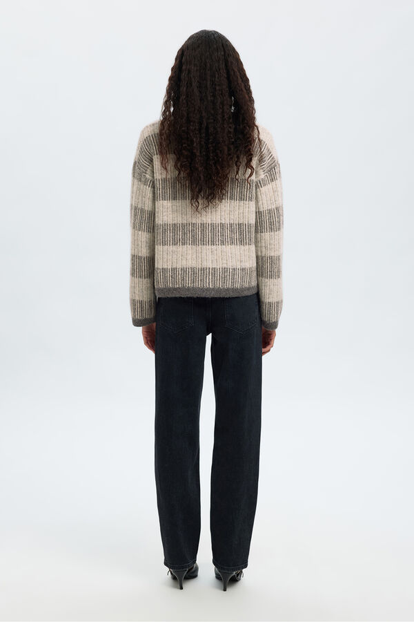 Selected Casaco de malha de gola em bico de alpaca e lã Cinzento