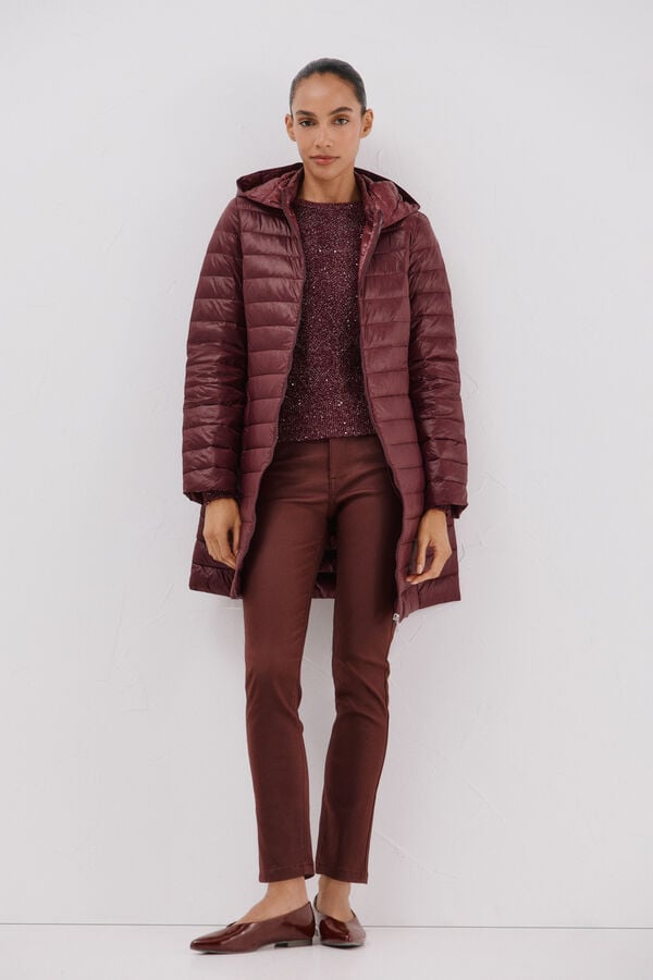 Cortefiel Long down coat Maroon
