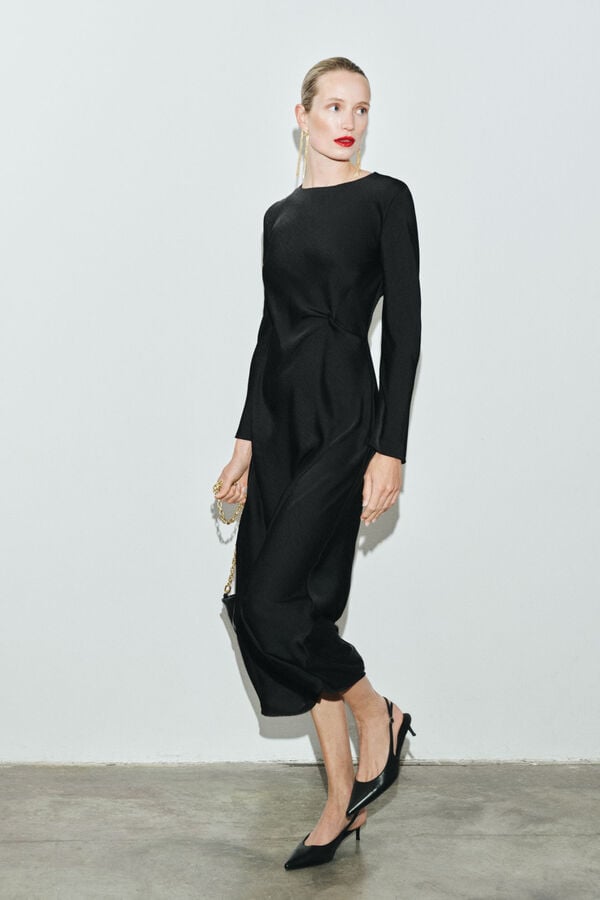Cortefiel Satin knot dress Black