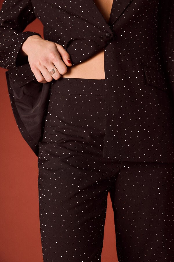 Slowlove Pantalón campana de strass Negro