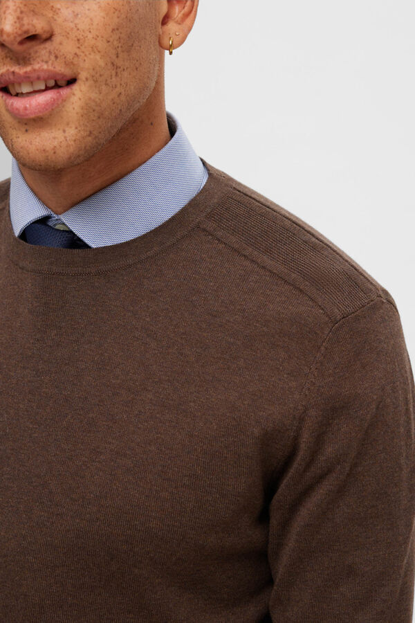 Selected Crew neck jumper in 100% cotton Brown
