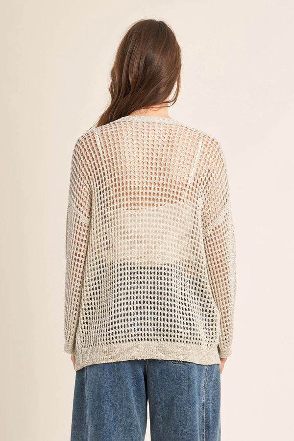 Molly Bracken Casaco de malha de mulher de manga comprida em malha rendada Cinzento