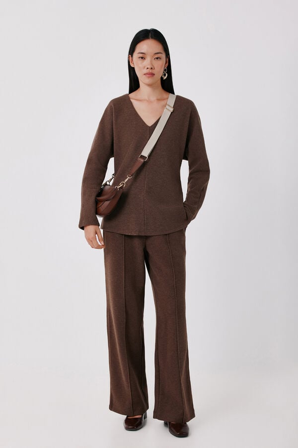 Cortefiel Comfort soft fabric trousers Dark brown